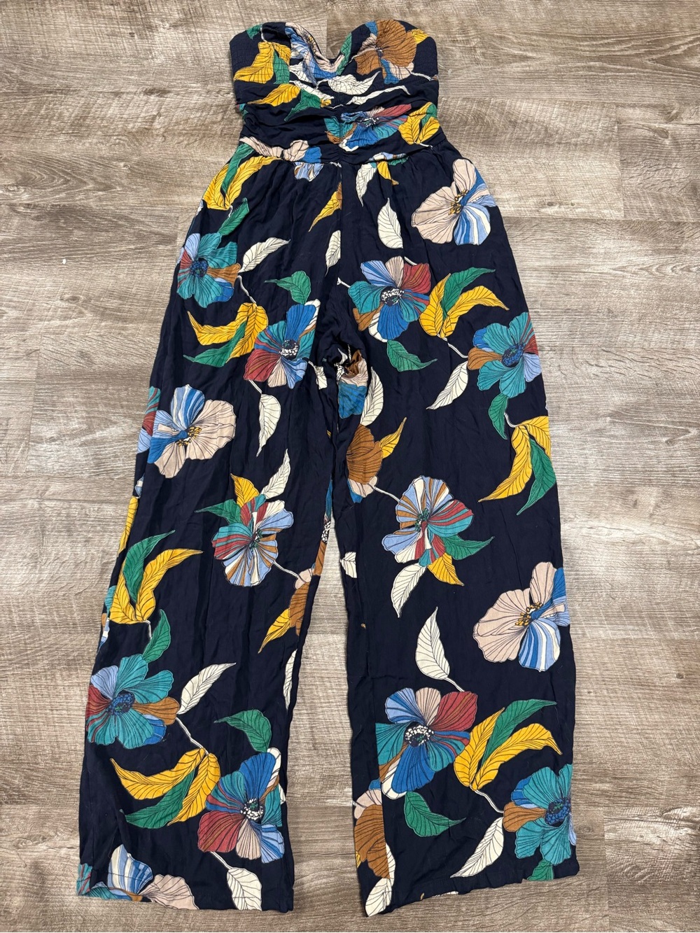BOG Collective Floral Pattern Smocked Sleeveless Jumpsuit Size Small